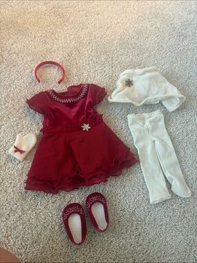 American Girl Classic Red Holiday Dress & accessories